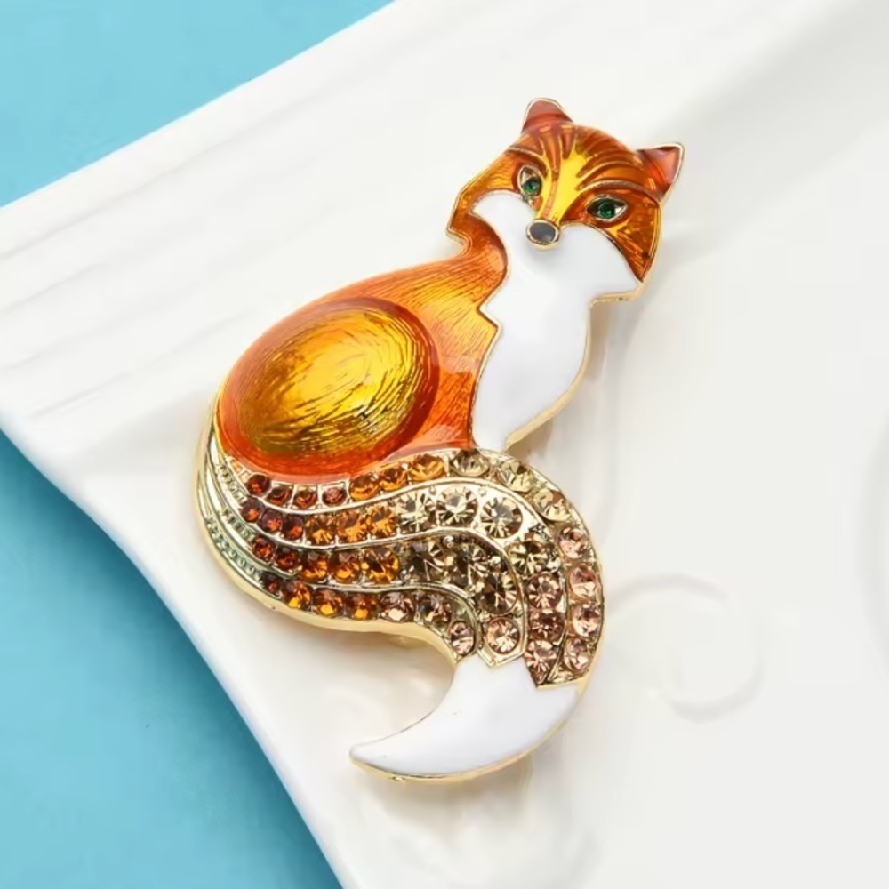 Enamel Fox Brooch In Orange. - Picture 3 of 4